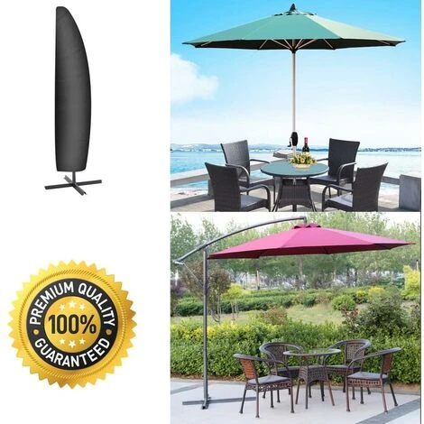 Parasol Cover, 265cm Garden Parasol Cover / Protective Cover For Oxford Waterproof Parasol, Black - Image 2