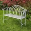 Grey Garden Bench Metal 2 Seater Patio Chair Outdoor Seating Ornate Design