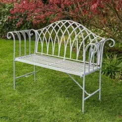 Grey Garden Bench Metal 2 Seater Patio Chair Outdoor Seating Ornate Design
