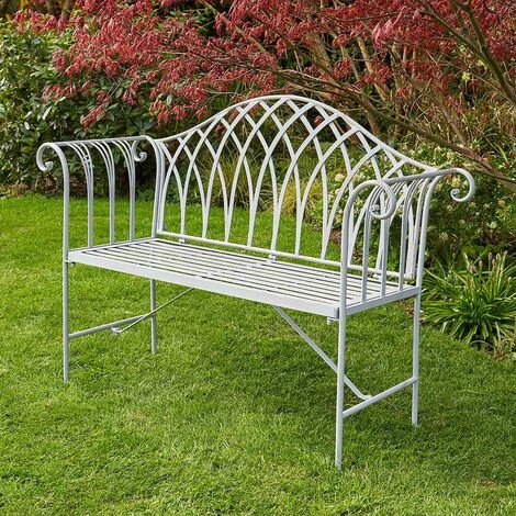 Grey Garden Bench Metal 2 Seater Patio Chair Outdoor Seating Ornate Design - Image 2