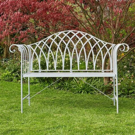 Grey Garden Bench Metal 2 Seater Patio Chair Outdoor Seating Ornate Design - Image 3