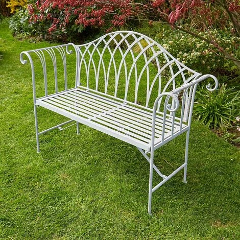 Grey Garden Bench Metal 2 Seater Patio Chair Outdoor Seating Ornate Design - Image 4