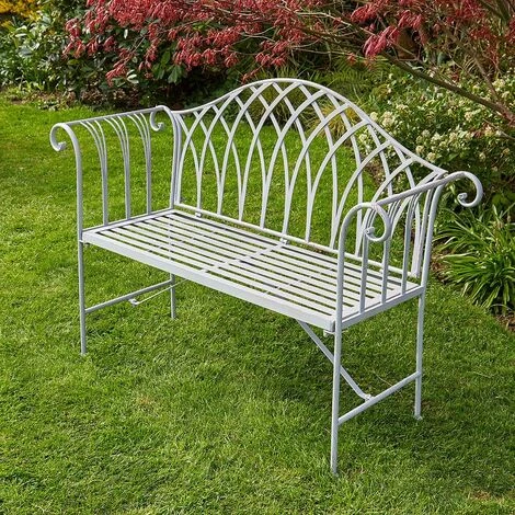 Grey Garden Bench Metal 2 Seater Patio Chair Outdoor Seating Ornate Design - Image 5