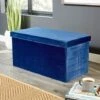 Large Folding Ottoman Navy Blue Velvet Fabric Chest Solid Storage Space Saving