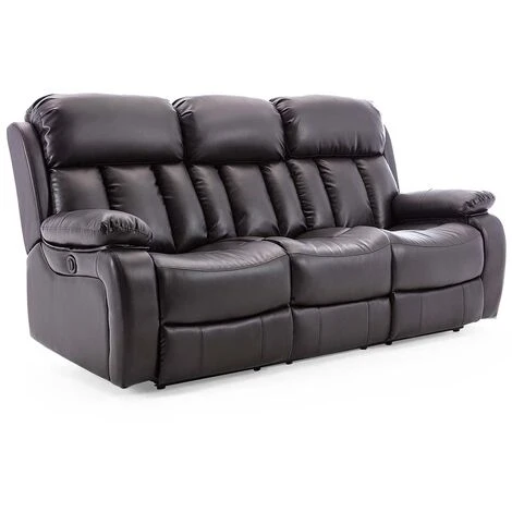 CHESTER HIGH BACK MANUAL BOND GRADE LEATHER RECLINER 3+2+1 SUITE SOFA ARMCHAIR SET BROWN 3 SEATER