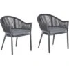 Set Of 2 Outdoor Garden Dining Chairs Grey Aluminium Polyester Set Pad Mileto
