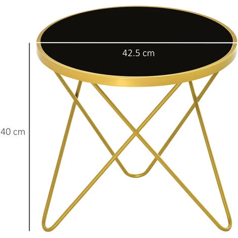 HOMCOM Tempered Glass Coffee Table Art Deco Side End Table W/ Hairpin Metal Legs 43L X 43W X 40H Cm - Image 2