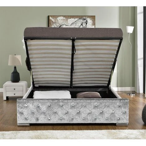 Arya Velvet Silver Super King Ottoman Bed - Image 3