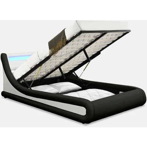Galaxy LED Black & White Ottoman Double Bed