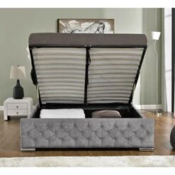 Arya Chenille Silver Super King Ottoman Bed