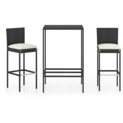 3 Piece Garden Bar Set With Cushions Poly Rattan Black VidaXL