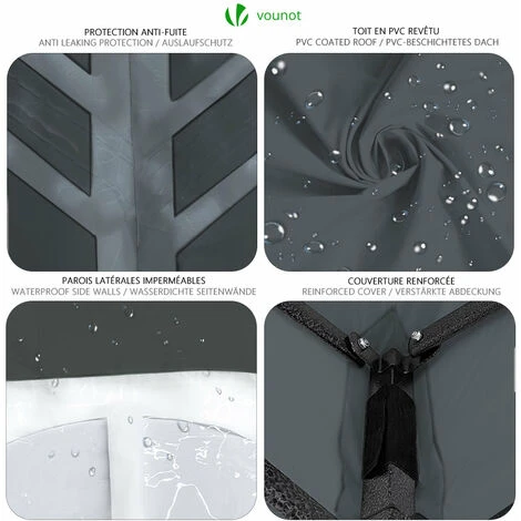 VOUNOT 3x3m Heavy Duty Gazebo With 4 Sides, Pop Up Gazebo Fully Waterproof Party Tent With Roller Bag And Leg Weights, Grey - Image 4