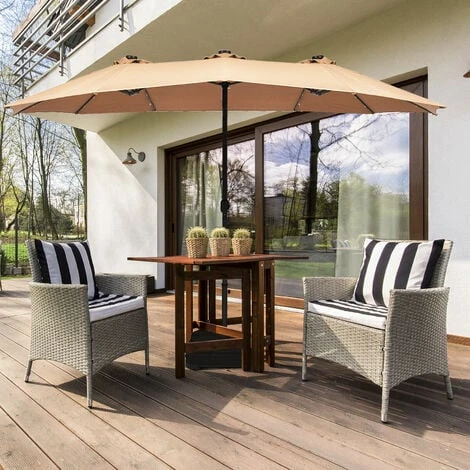 4.6m Double-Sided Parasol Outdoor Extra Large Umbrella W/ Solar LED Lights