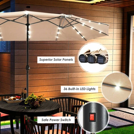 4.6m Double-Sided Parasol Outdoor Extra Large Umbrella W/ Solar LED Lights - Image 5