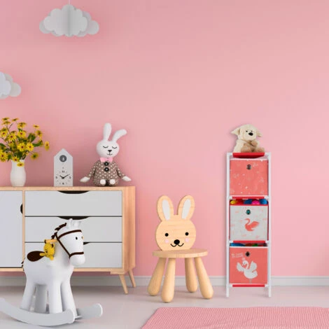 Relaxdays Children’s Shelf With 4 Boxes, Toy Storage Stand For Girls, Cute Swan Design, Nursery Organiser, White/Red - Image 3