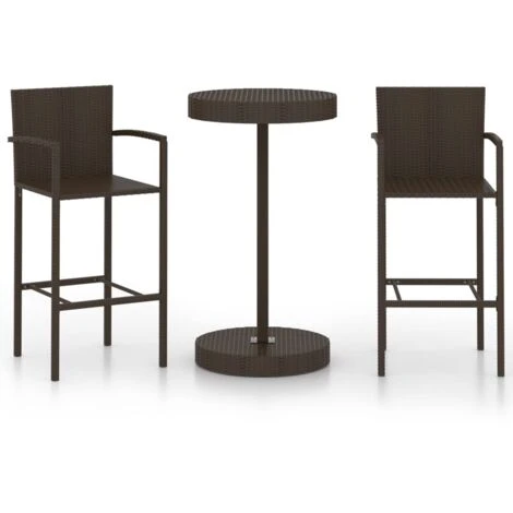 3 Piece Garden Bar Set Poly Rattan Brown VidaXL