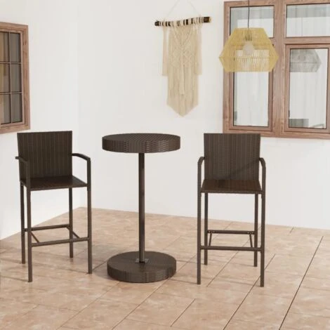 3 Piece Garden Bar Set Poly Rattan Brown VidaXL - Image 2