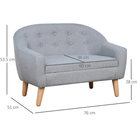 HOMCOM 2 Seater Toddler Chair Kids Mini Sofa Armchair Seating Chair Wood Frame Grey - Image 2