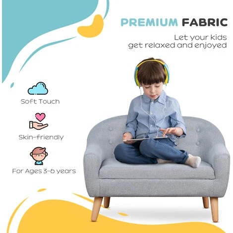 HOMCOM 2 Seater Toddler Chair Kids Mini Sofa Armchair Seating Chair Wood Frame Grey - Image 5