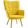 HOMCOM Modern Accent Chair Velvet-Touch Tufted Wingback Armchair Wood Legs Yellow