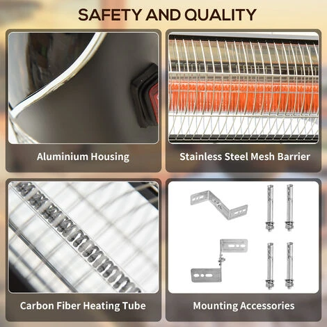 Outsunny 2000W Electric Infrared Patio Heater Wall Mounted Heater W/ Remote - Image 4