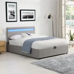 Cherry Tree Furniture Pimlico End Opening Ottoman Storage Bed Frame With Muti-colour LED Headboard (Grey Fabric, 4FT UK Small Double)