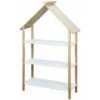 Children's Bookcase, 3 Shelves And Roof - 79x28x130cm - Tobias - Natural Pine, White