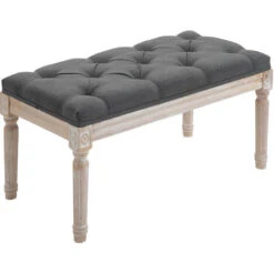 HOMCOM Accent Bench Tufted Upholstered Foot Stool Linen-Touch Fabric Ottoman Gray