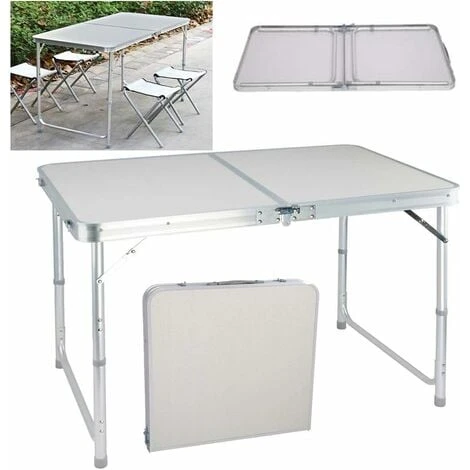 4FT Folding Table, Small Portable Foldable Table With Carrying Handle, 120cm Withe Square, Camping Picnic Table, Fold Up Computer Table For Game, Lightweight Only 10lbs
