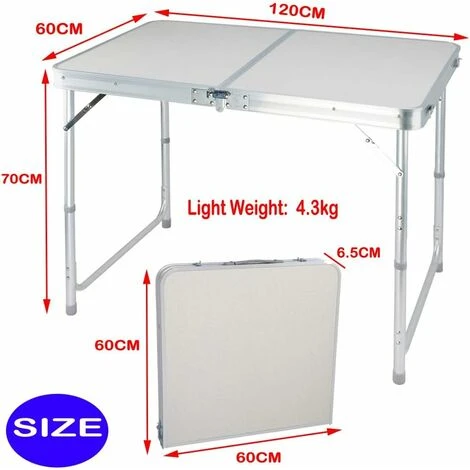 4FT Folding Table, Small Portable Foldable Table With Carrying Handle, 120cm Withe Square, Camping Picnic Table, Fold Up Computer Table For Game, Lightweight Only 10lbs - Image 2