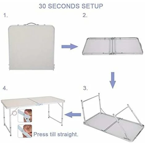 4FT Folding Table, Small Portable Foldable Table With Carrying Handle, 120cm Withe Square, Camping Picnic Table, Fold Up Computer Table For Game, Lightweight Only 10lbs - Image 3