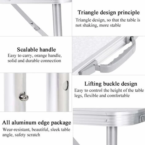 4FT Folding Table, Small Portable Foldable Table With Carrying Handle, 120cm Withe Square, Camping Picnic Table, Fold Up Computer Table For Game, Lightweight Only 10lbs - Image 4