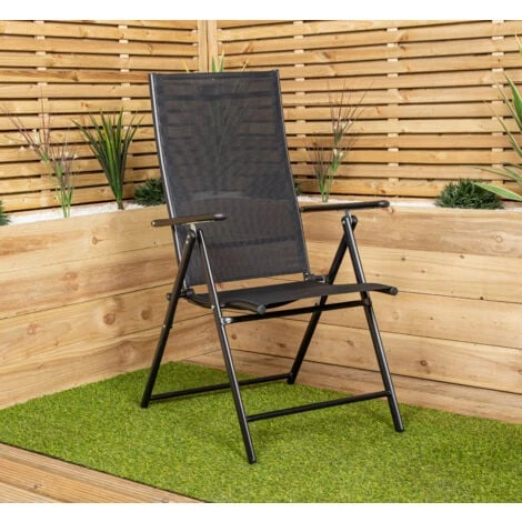 Multi Position High Back Reclining Garden / Outdoor Folding Chair In Black