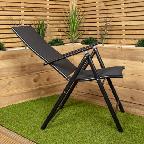 Multi Position High Back Reclining Garden / Outdoor Folding Chair In Black - Image 2