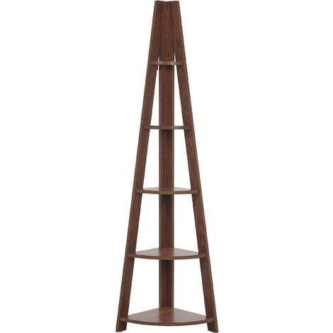 Modern Ladder Corner Shelf 4 Tiers Bookcase Dark Wood Mobile Solo