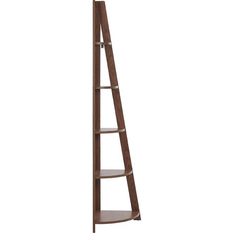 Modern Ladder Corner Shelf 4 Tiers Bookcase Dark Wood Mobile Solo - Image 4