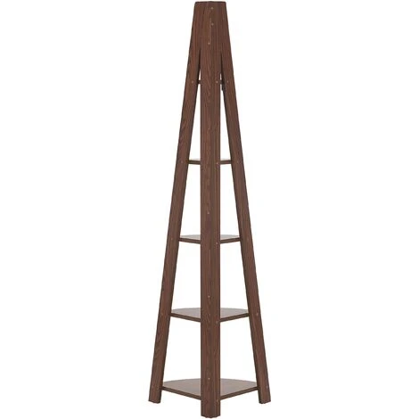 Modern Ladder Corner Shelf 4 Tiers Bookcase Dark Wood Mobile Solo - Image 5