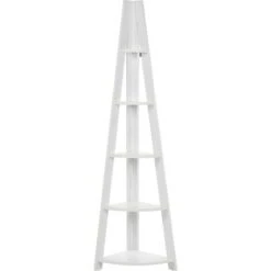 Modern Ladder Corner Shelf 5 Tiers Bookcase White Mobile Solo