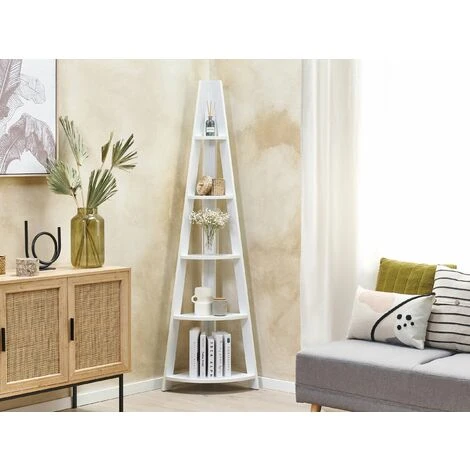 Modern Ladder Corner Shelf 5 Tiers Bookcase White Mobile Solo - Image 2