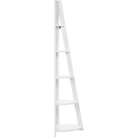 Modern Ladder Corner Shelf 5 Tiers Bookcase White Mobile Solo - Image 4