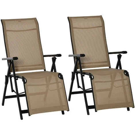 Outsunny Set Of 2 Outdoor Sun Recliner Loungers With Adjustable Footrest Beige