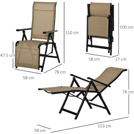 Outsunny Set Of 2 Outdoor Sun Recliner Loungers With Adjustable Footrest Beige - Image 2