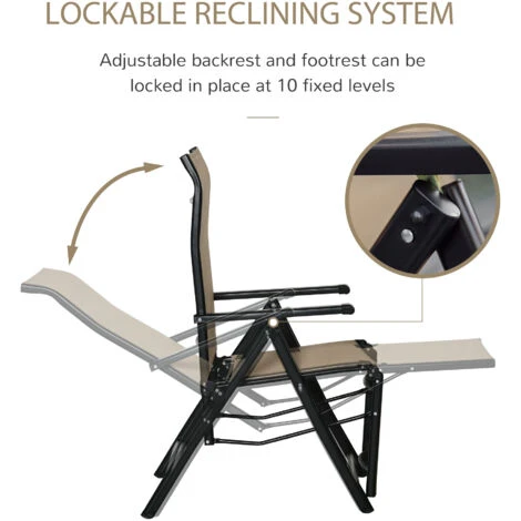 Outsunny Set Of 2 Outdoor Sun Recliner Loungers With Adjustable Footrest Beige - Image 5