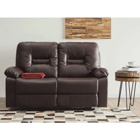 Modern Faux Leather Recliner Sofa Manual Reclining Padded 2 Seater Brown Bergen - Image 2