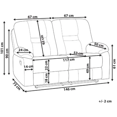 Modern Faux Leather Recliner Sofa Manual Reclining Padded 2 Seater Brown Bergen - Image 3