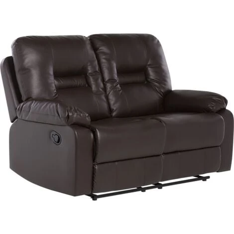 Modern Faux Leather Recliner Sofa Manual Reclining Padded 2 Seater Brown Bergen - Image 4