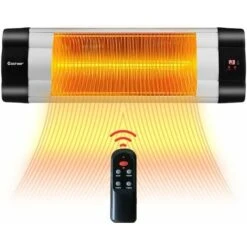 COSTWAY Wall Mounted Infrared Patio Heater With Remote Control,61 X 9 X 19cm, LED Display, 3 Heat Settings & 24-Hour Timer, Angle Adjustable Indoor Outdoor Electric Warmer, IP34 Waterproof