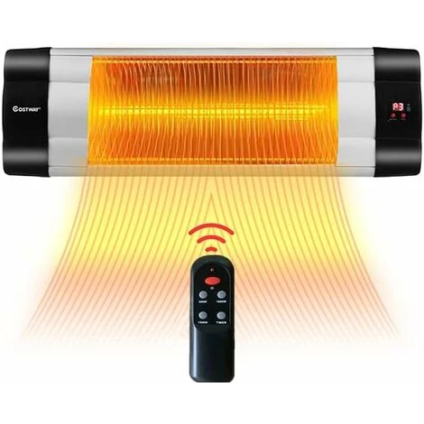 COSTWAY Wall Mounted Infrared Patio Heater With Remote Control,61 X 9 X 19cm, LED Display, 3 Heat Settings & 24-Hour Timer, Angle Adjustable Indoor Outdoor Electric Warmer, IP34 Waterproof