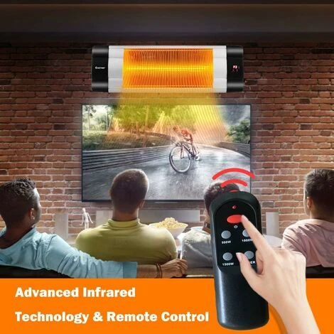 COSTWAY Wall Mounted Infrared Patio Heater With Remote Control,61 X 9 X 19cm, LED Display, 3 Heat Settings & 24-Hour Timer, Angle Adjustable Indoor Outdoor Electric Warmer, IP34 Waterproof - Image 4