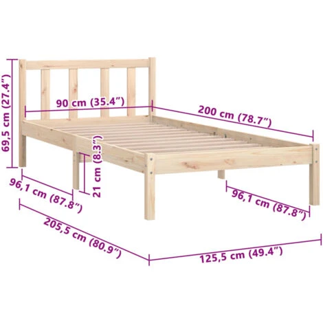 Bed Frame Solid Pinewood 90x200 Cm VidaXL - Image 3